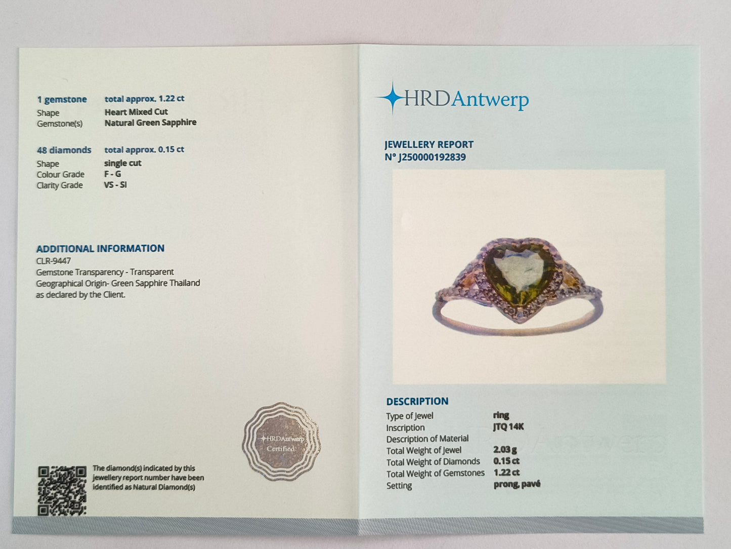 1.37 Ct Heart Mixed Cut Natural Green Sapphire 14K Gold Ring
