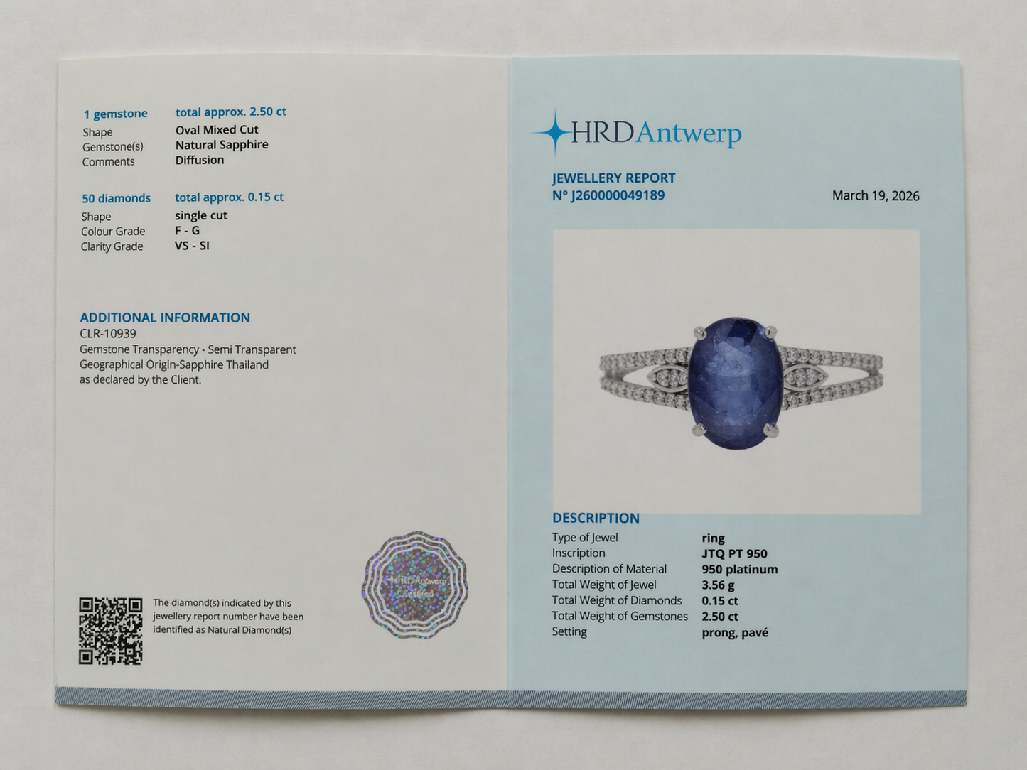 2.65 Ct Oval Mixed Cut Natural Sapphire 950 Platinum Ring