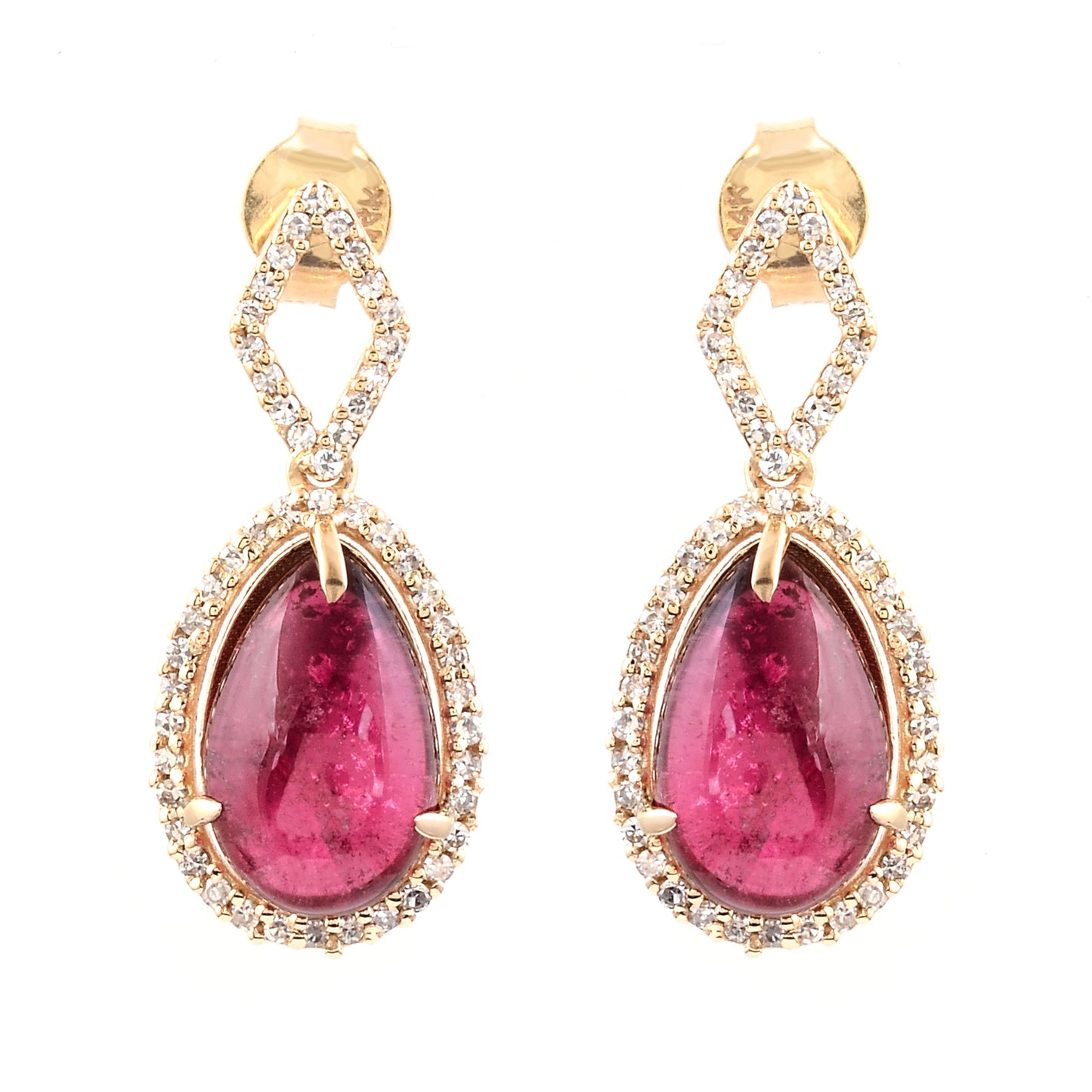 6.41 Ct Pear Cabochon Natural Tourmaline 14K Gold Earrings