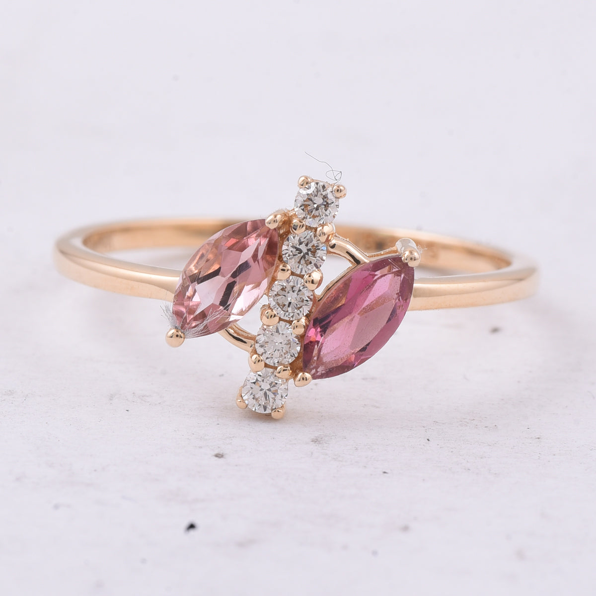 0.60 Ct Marquise Natural Multi Coloured Tourmaline 14K Gold Ring