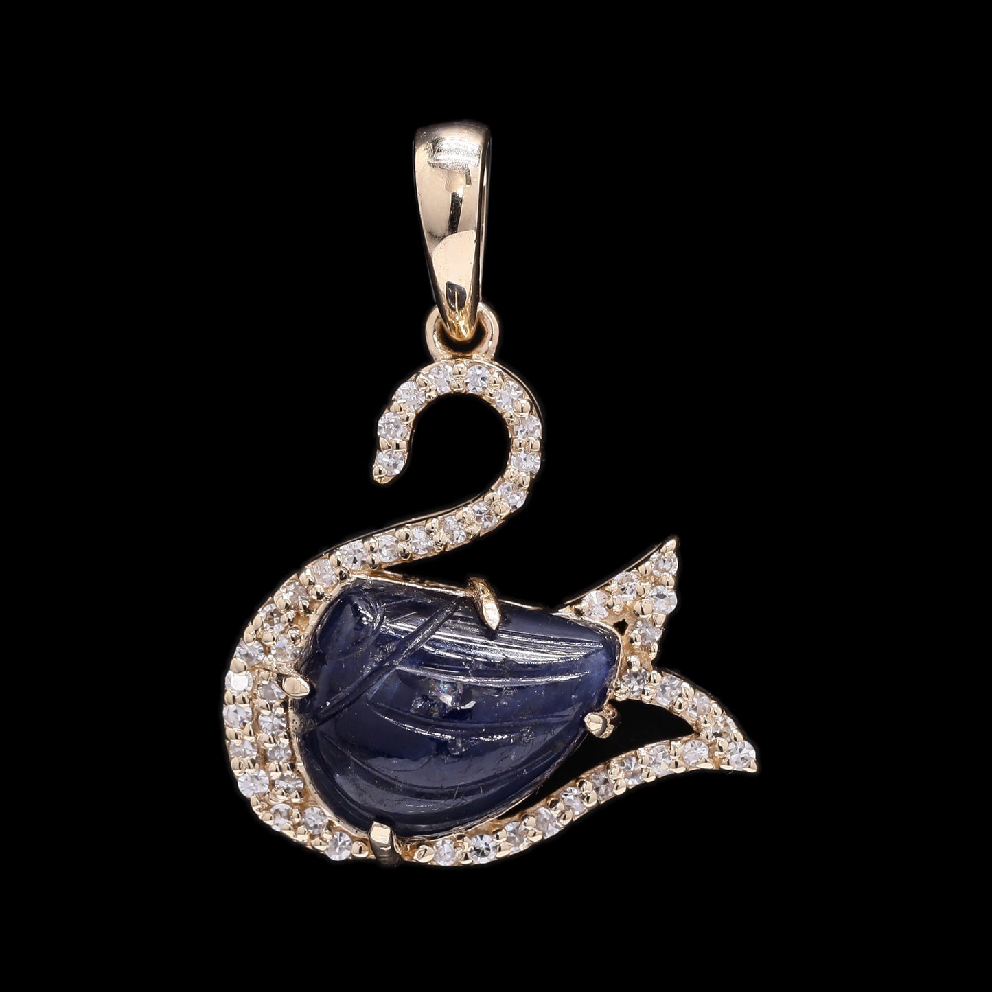 3.34 Ct Fancy Carving Natural Corundum Sapphire 14K Gold Pendant