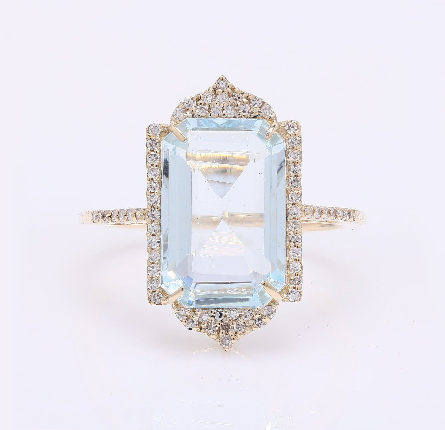 4.37 Ct Emerald Cut Natural Beryl Aquamarine 14K Gold Ring