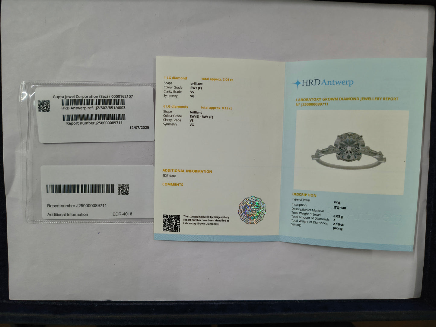 2.16 Carats Lab Grown Diamond 14K Gold Ring