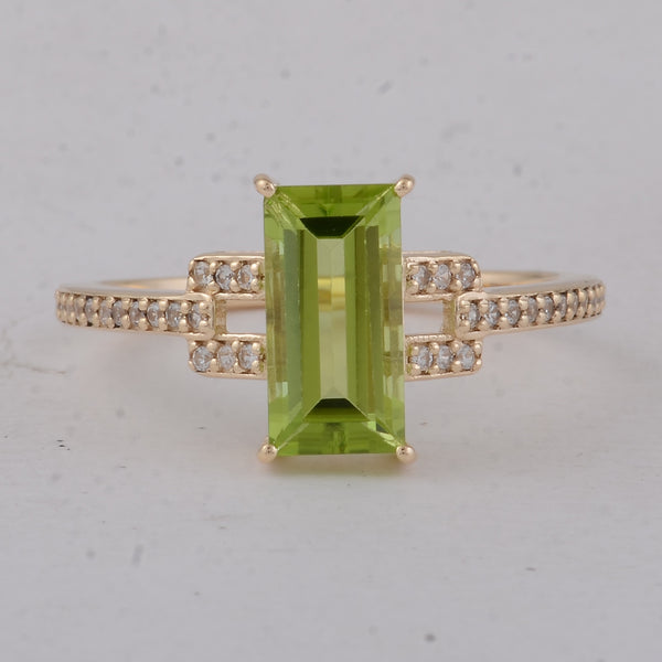 1.96 Ct Baguette Peridot 9K Gold Ring