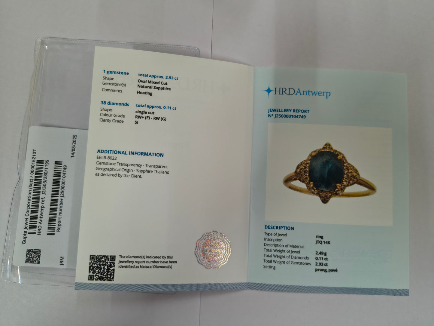 3.04 Ct Oval Mixed Cut Natural Sapphire 14K Gold Ring