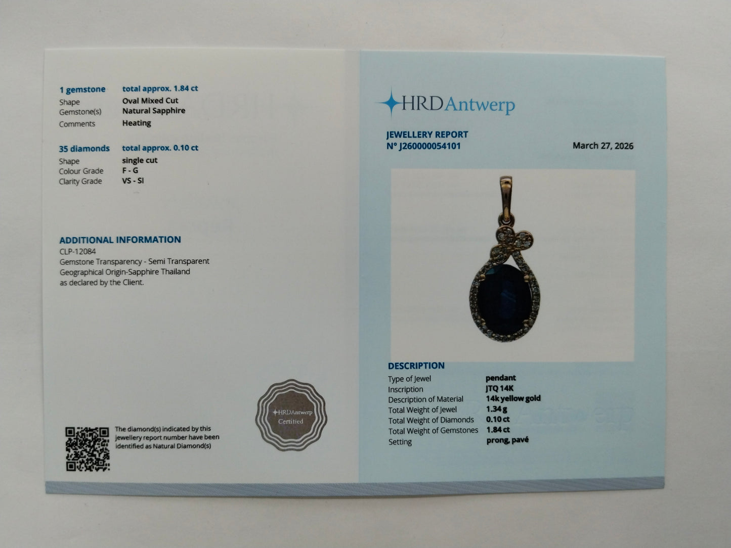 1.94 Ct Oval Mixed Cut Natural Sapphire 14K Gold Pendant