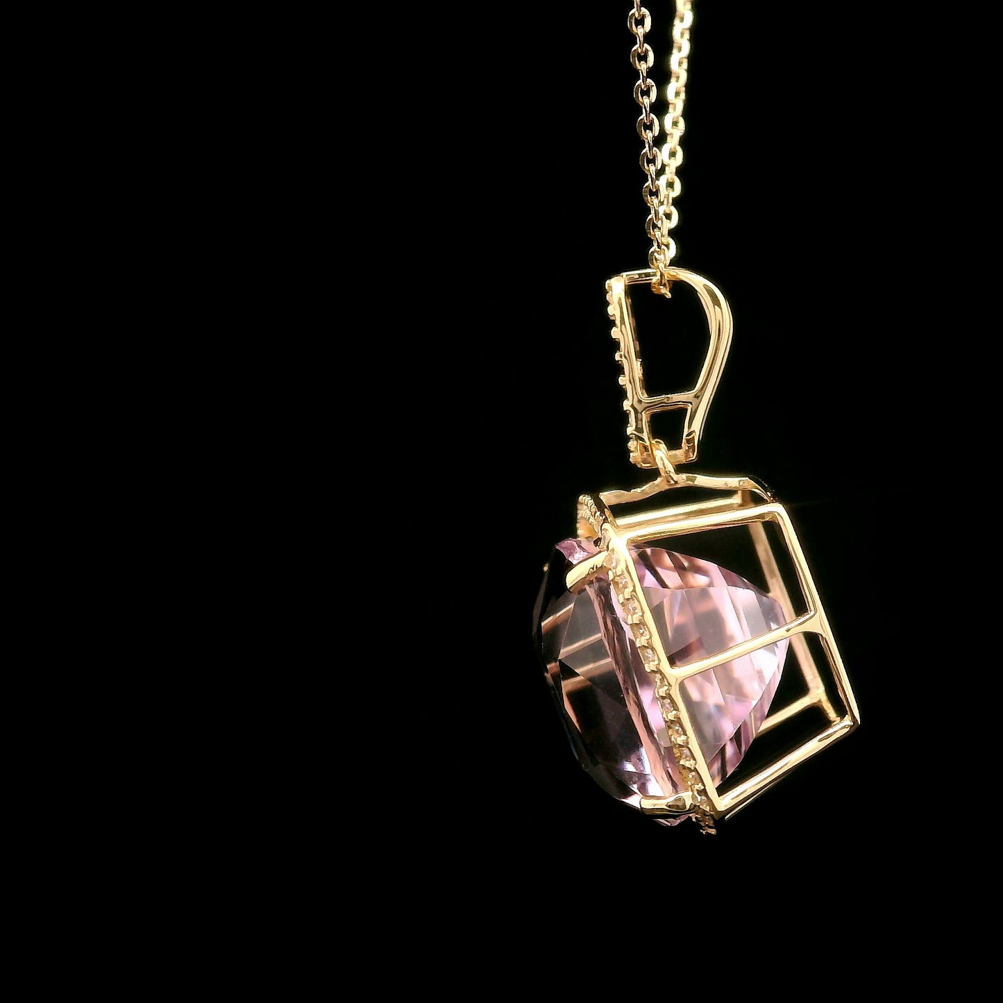 12.82 Ct Cushion Kunzite 14K Gold Pendant
