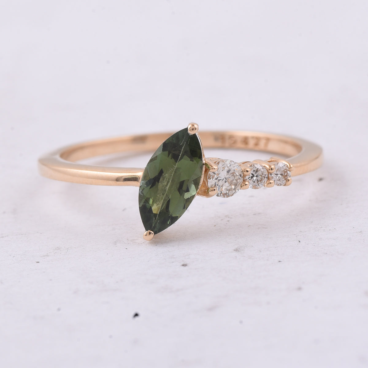 0.56 Ct Marquise Natural Green Tourmaline 14K Gold Ring