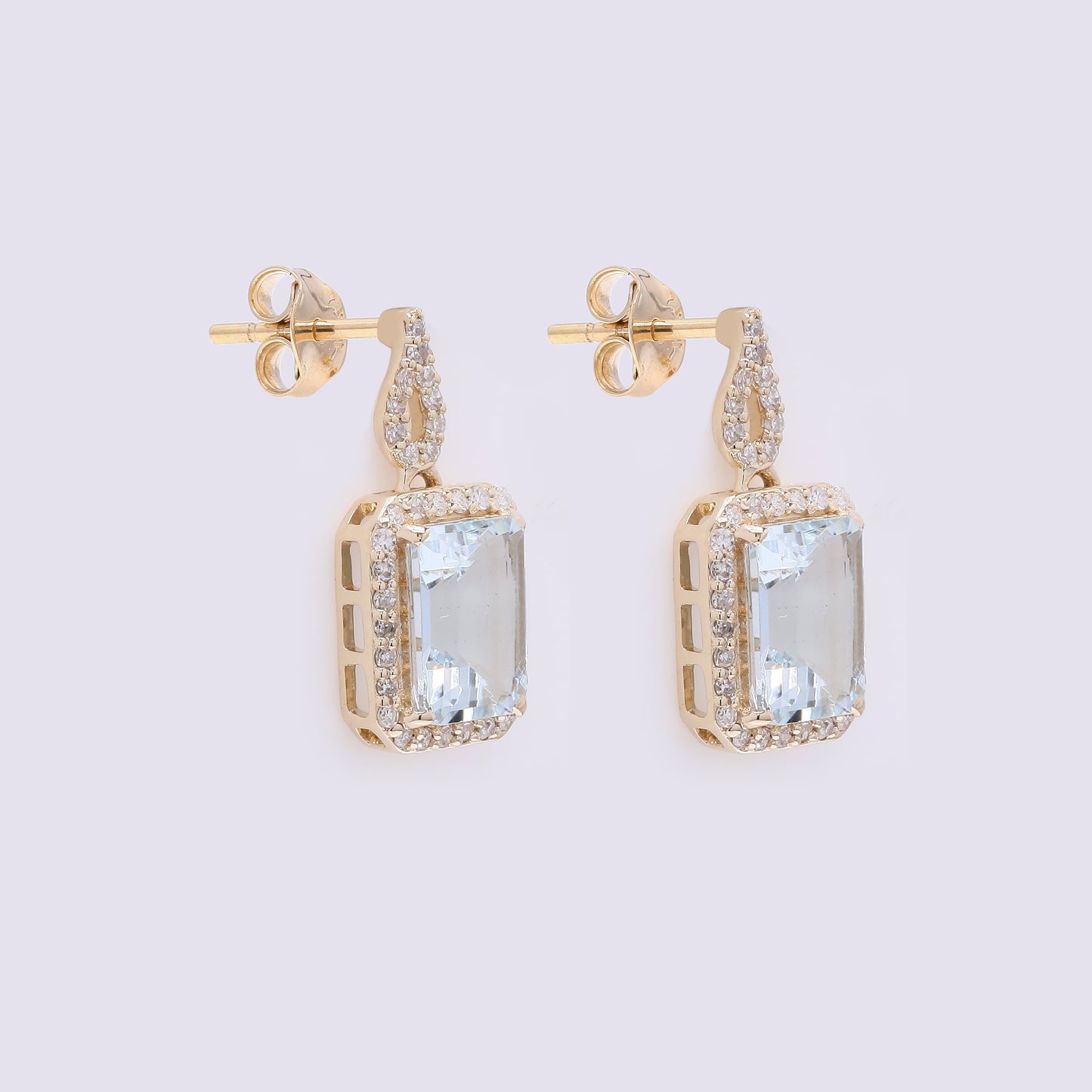 2.16 Ct Octagon Step Cut Natural Aquamarine 14K Gold Earrings
