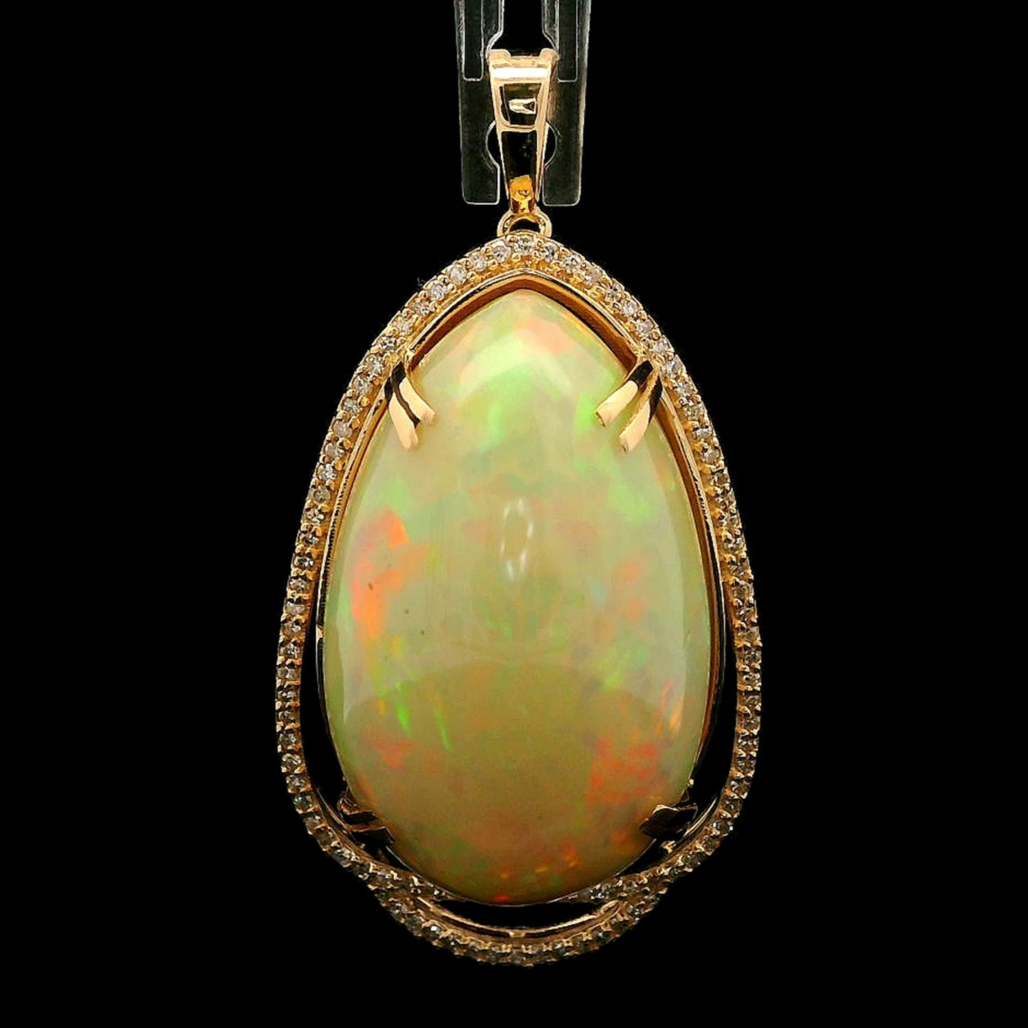 22.46 Ct Pear Cabochon Natural Opal 14K Gold Pendant