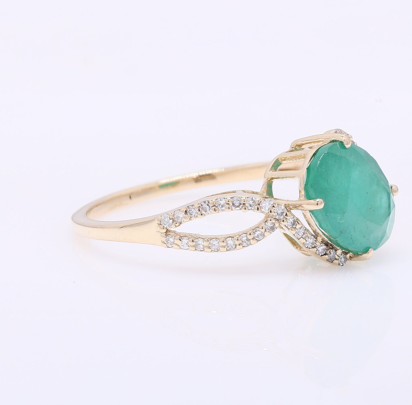 2.12 Ct Oval Mixed Cut Natural Emerald 14K Gold Ring