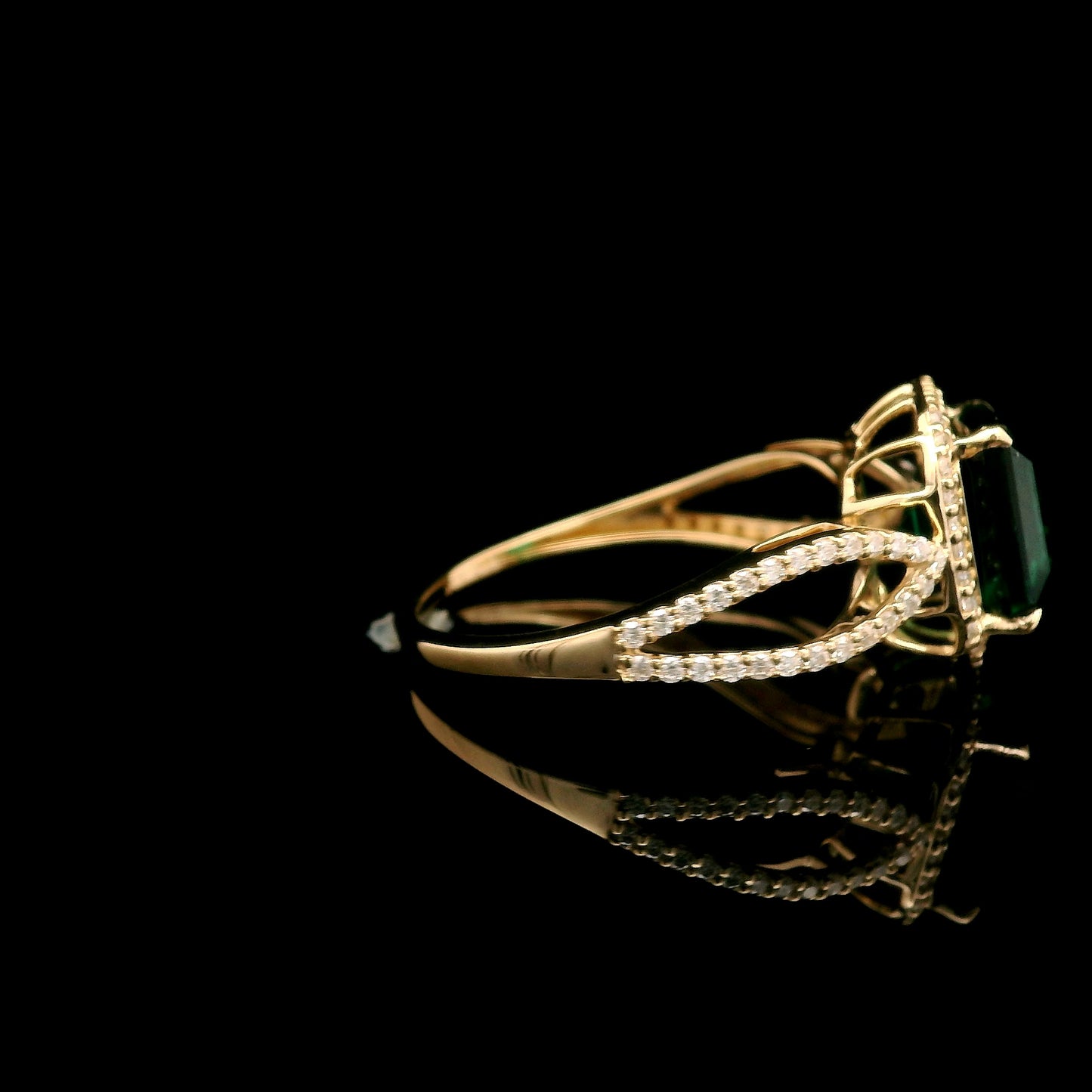 2.46 Ct Square Emerald Cut Lab Grown Emerald 14K Gold Ring