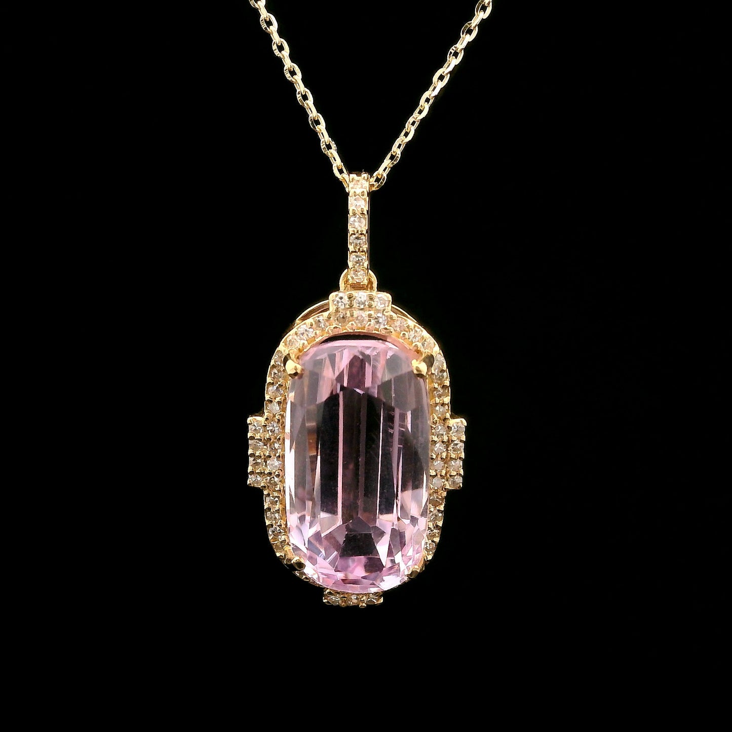 8.34 Ct Cushion Kunzite 14K Gold Pendant