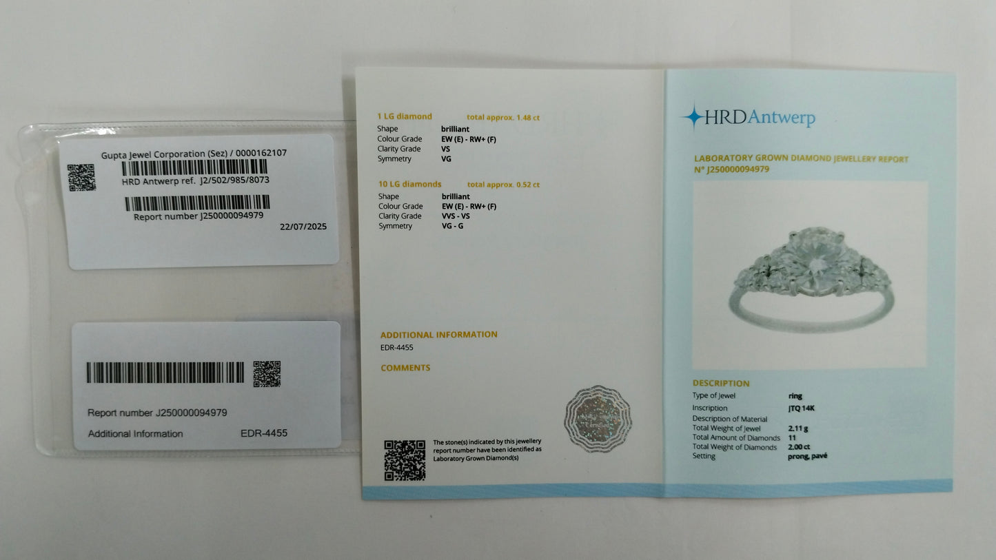 2.00 Carats Lab Grown Diamond 14K Gold Ring