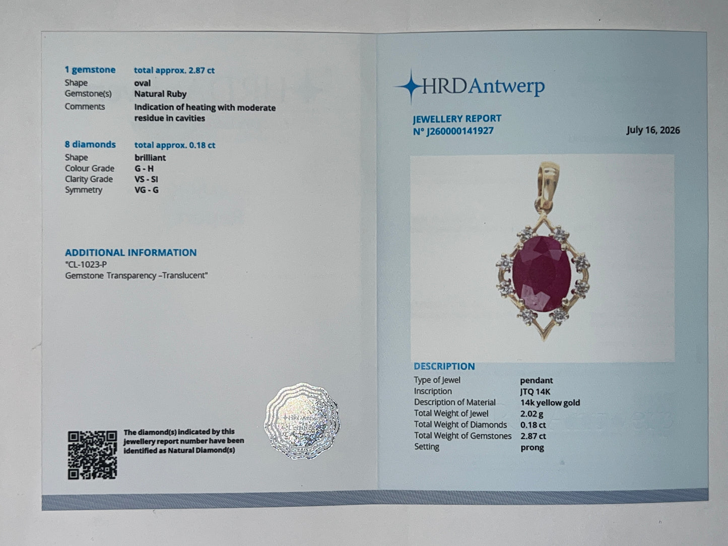 3.05 Ct Oval Natural Ruby 14K Gold Pendant