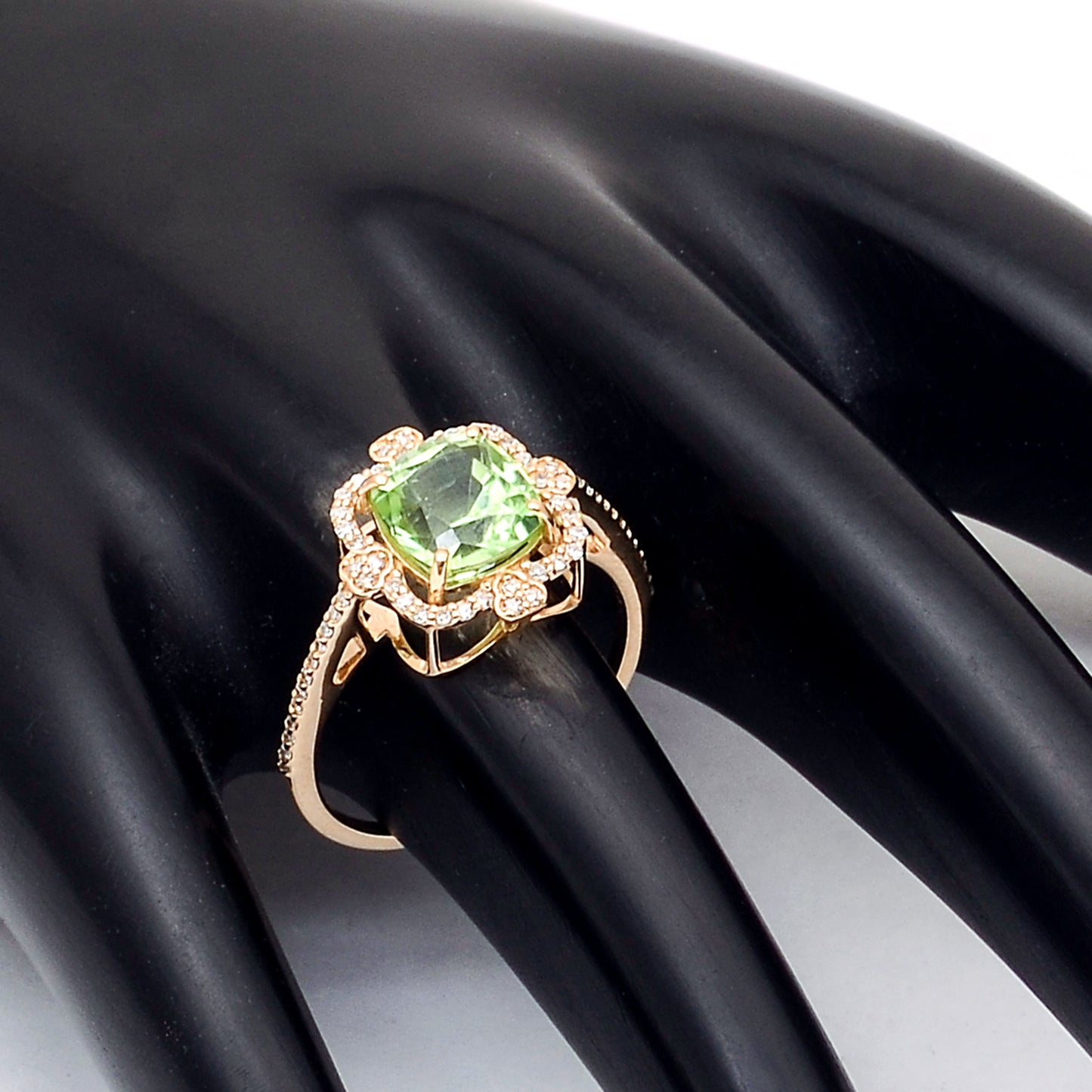 2.48 Ct Cushion Natural Eridot 14K Gold Ring