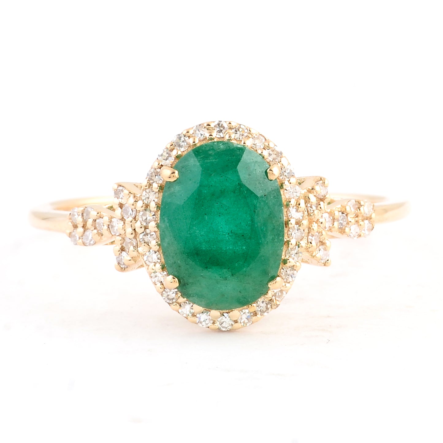 1.53 Ct Oval Mixed Cut Natural Beryl Emerald 14K Gold Ring