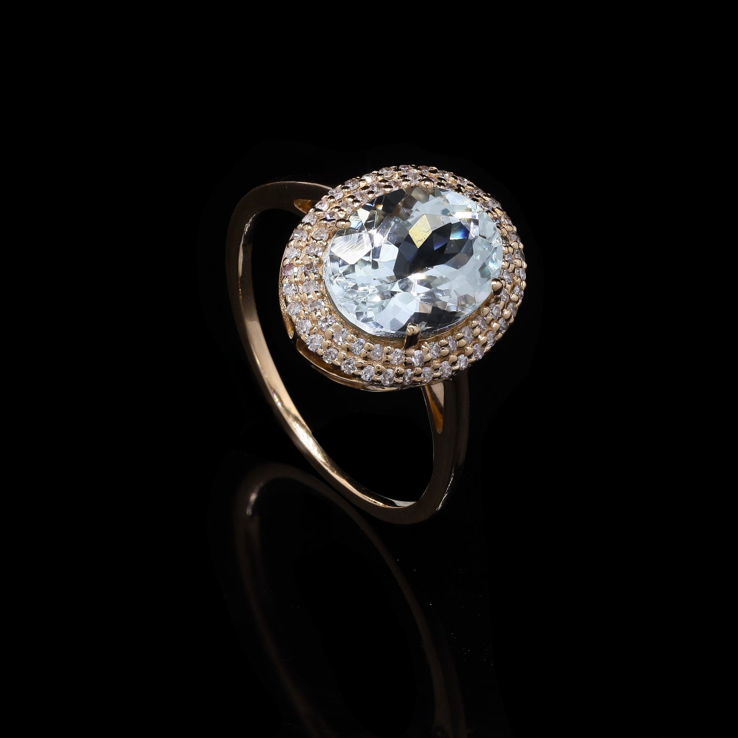 2.64 Ct Oval Mixed Cut Natural Beryl Aquamarine 14K Gold Ring