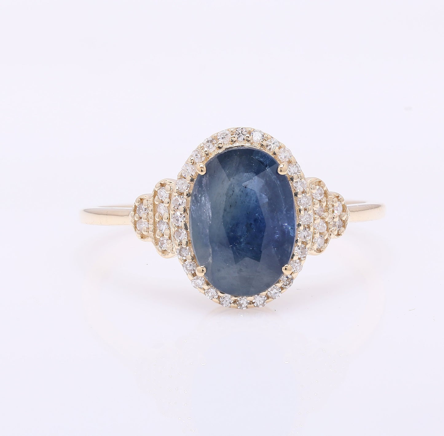 2.21 Ct Oval Mixed Cut Natural Sapphire 14K Gold Ring