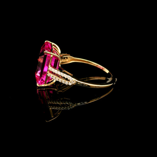 9.99 Ct Octagon Lab Grown Pink Sapphire 14K Gold Ring