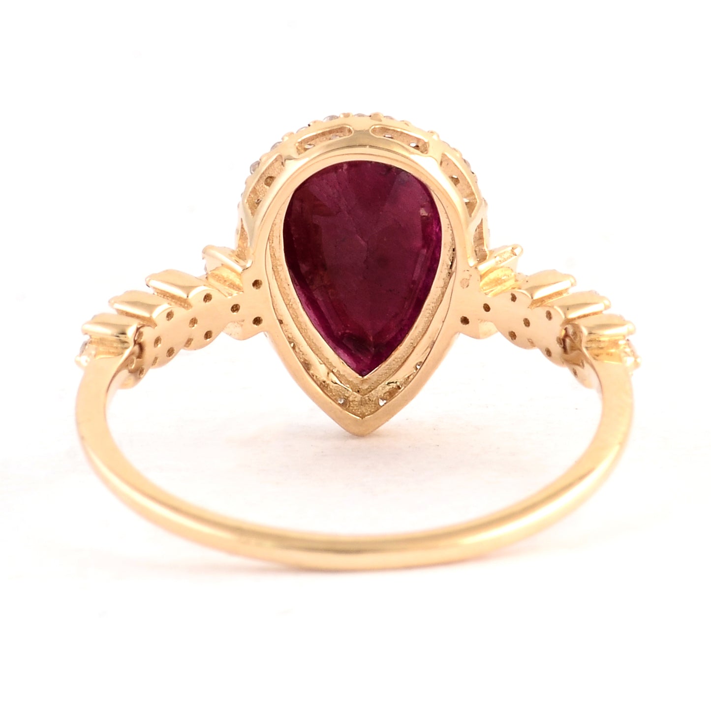 1.70 Ct Pear Mixed Cut Natural Corundum Ruby 14K Gold Ring