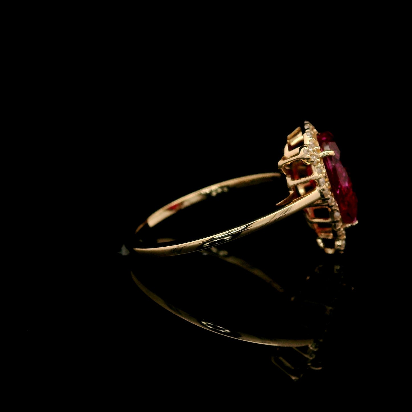 2.28 Ct Pear Mixed Cut Lab Grown Ruby 14K Gold Ring