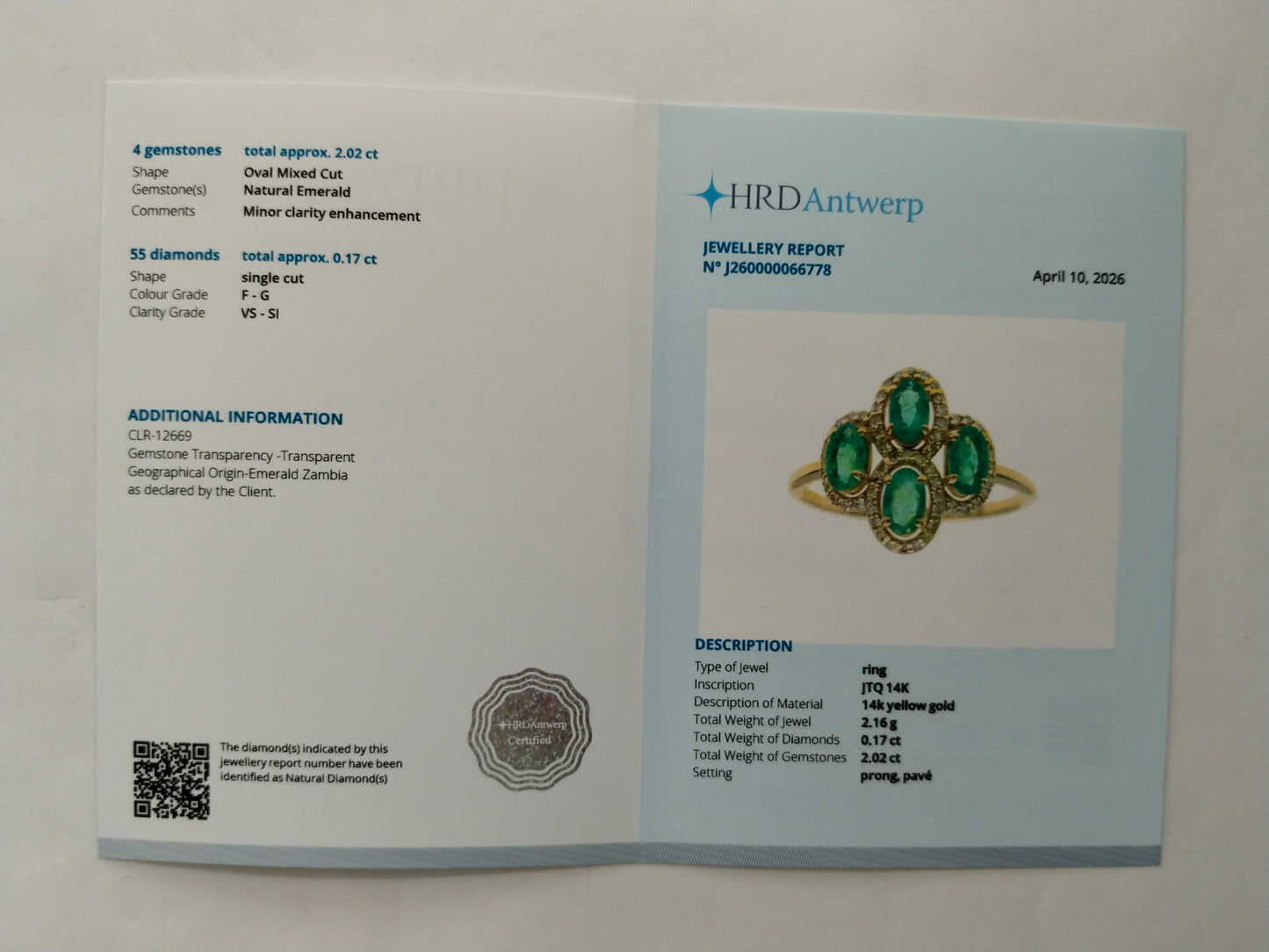 2.19 Ct Oval Mixed Cut Natural Emerald 14K Gold Ring