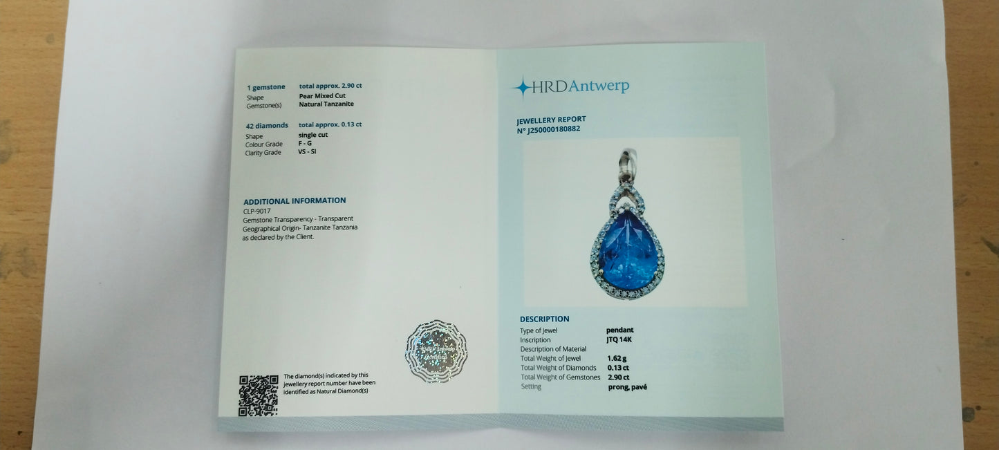 3.03 Ct Pear Mixed Cut Natural Tanzanite 14K Gold Pendant