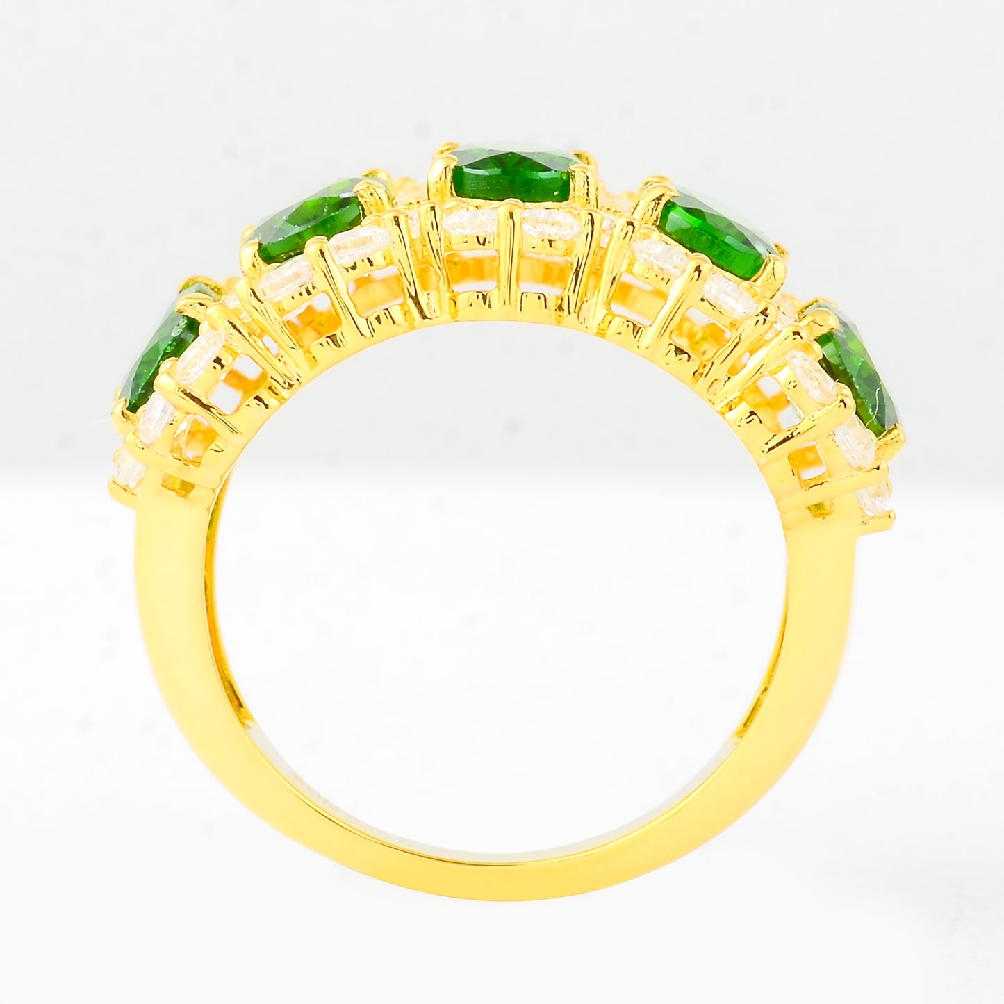 5.78 Ct Oval Chrome Diopside, White Zircon 925 Sterling Silver Ring