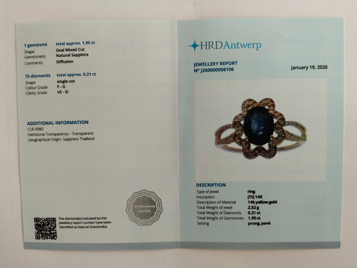 2.16 Ct Oval Mixed Cut Natural Sapphire 14K Gold Ring