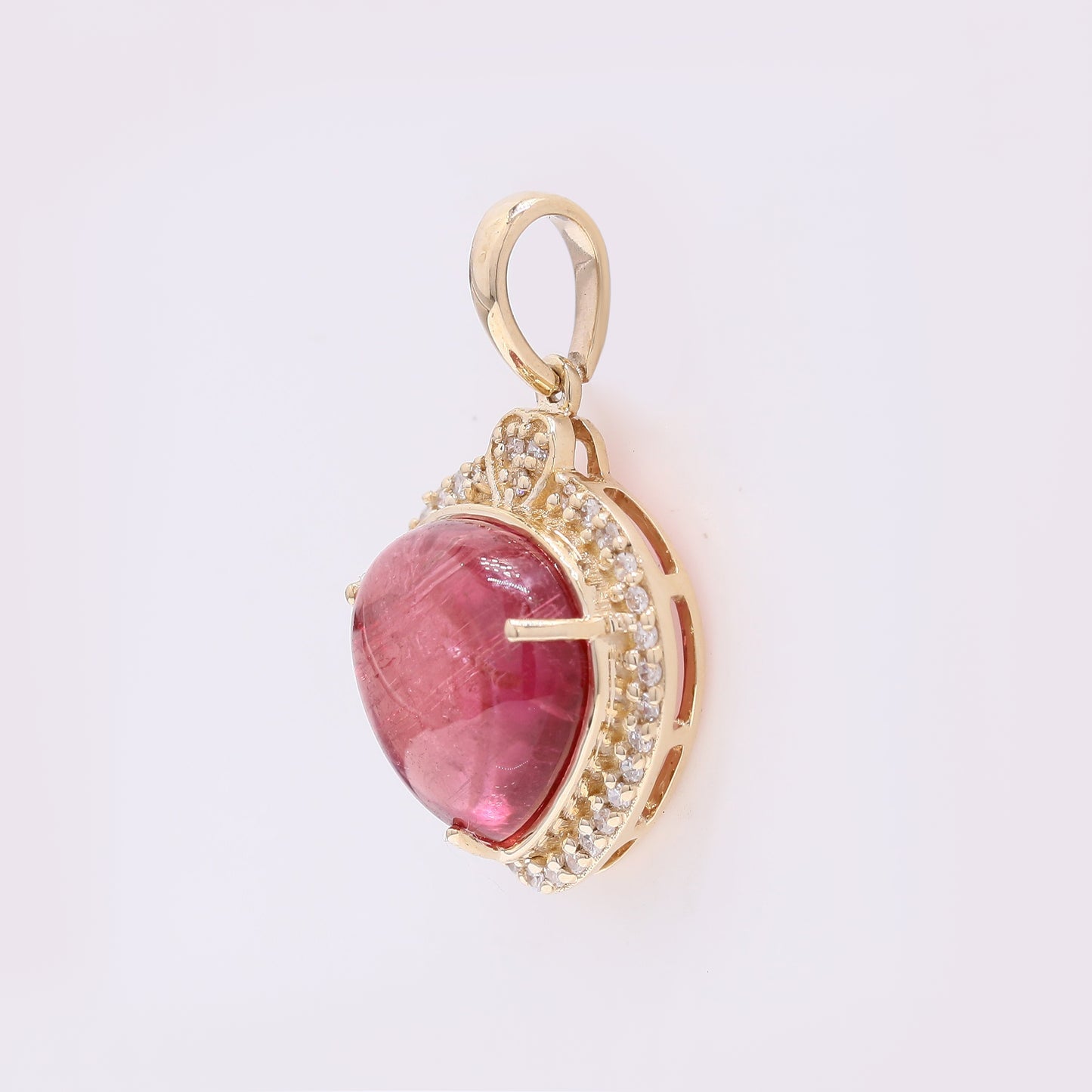 4.02 Ct Pear Cabochon Natural Tourmaline 14K Gold Pendant