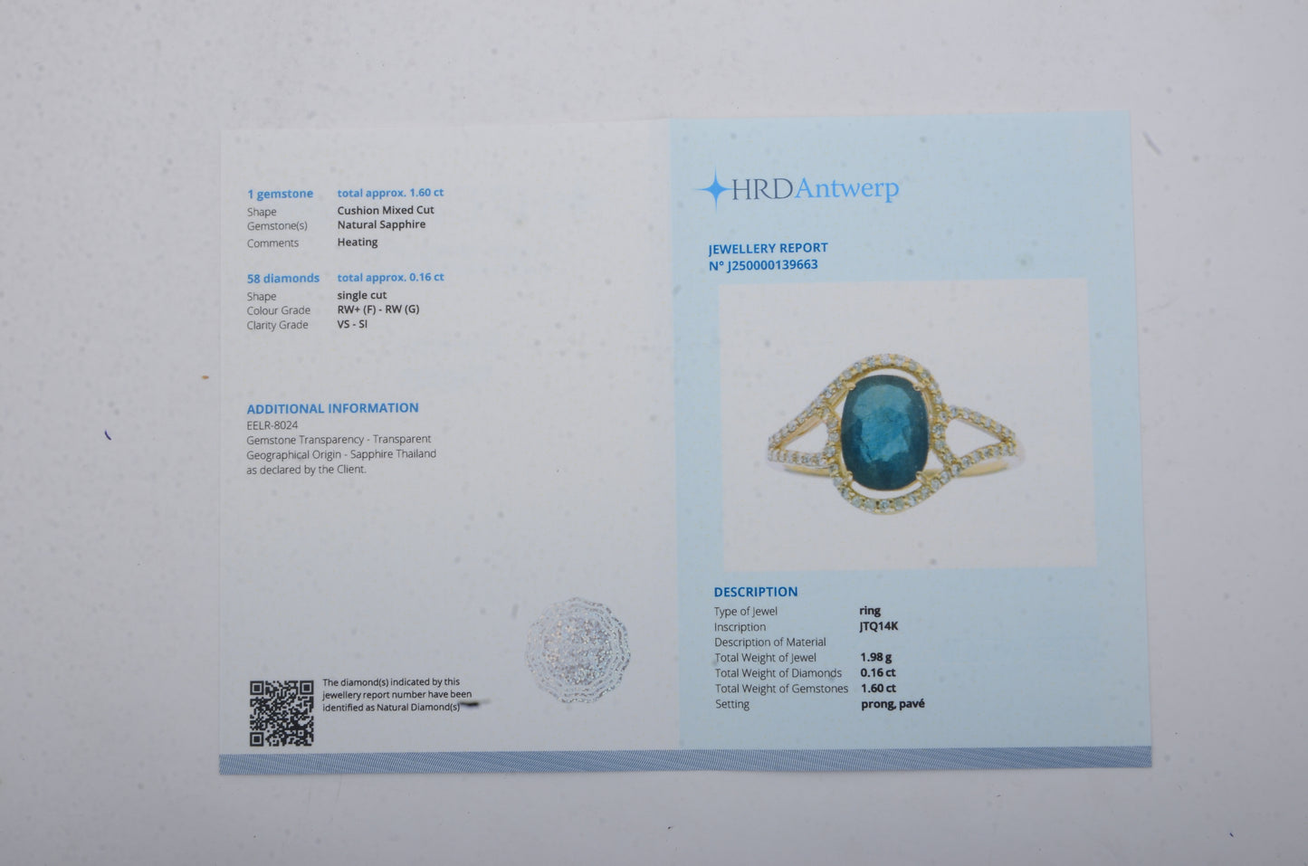 1.76 Ct Cushion Mixed Cut Natural Sapphire 14K Gold Ring