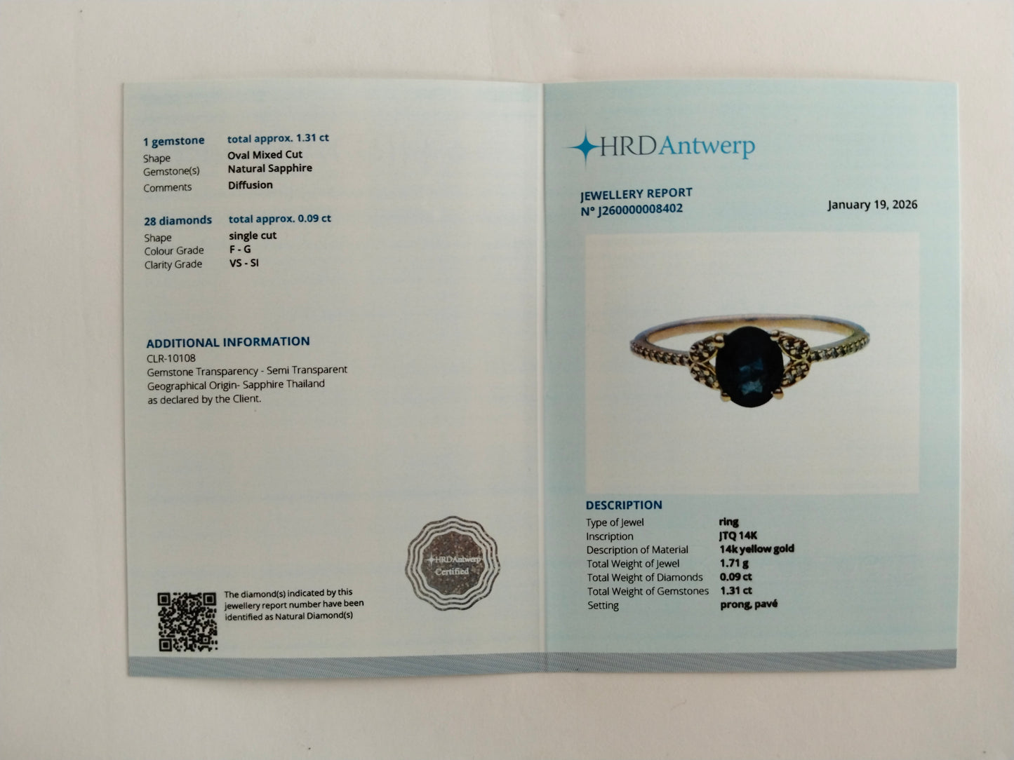 1.40 Ct Oval Mixed Cut Natural Sapphire 14K Gold Ring
