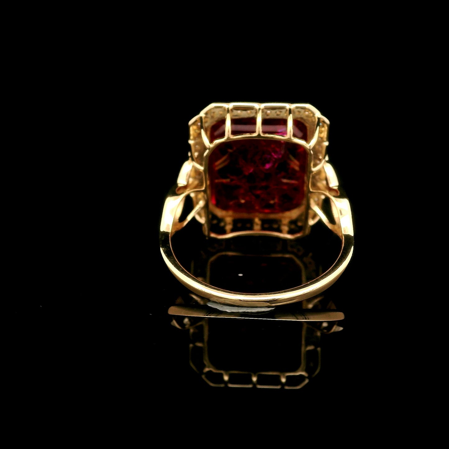 12.93 Ct Emerald Cut Lab Grown Ruby 14K Gold Ring