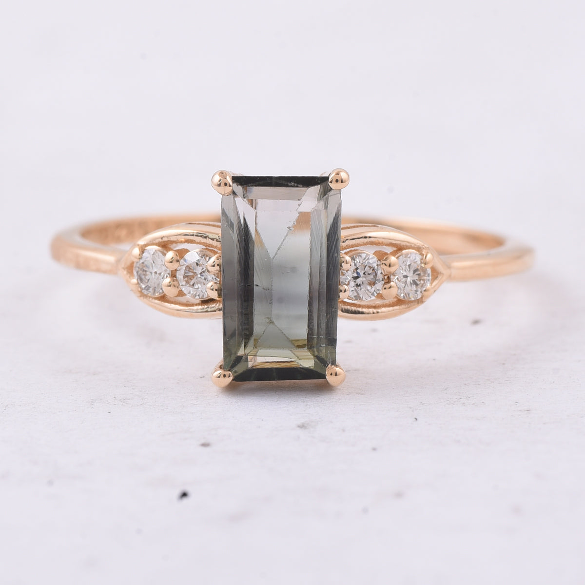 0.89 Ct Rectangle Step Cut Natural Tourmaline 14K Gold Ring