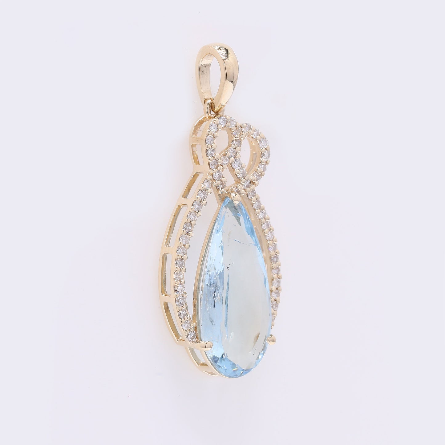 2.44 Ct Pear Mixed Cut Natural Aquamarine 14K Gold Pendant