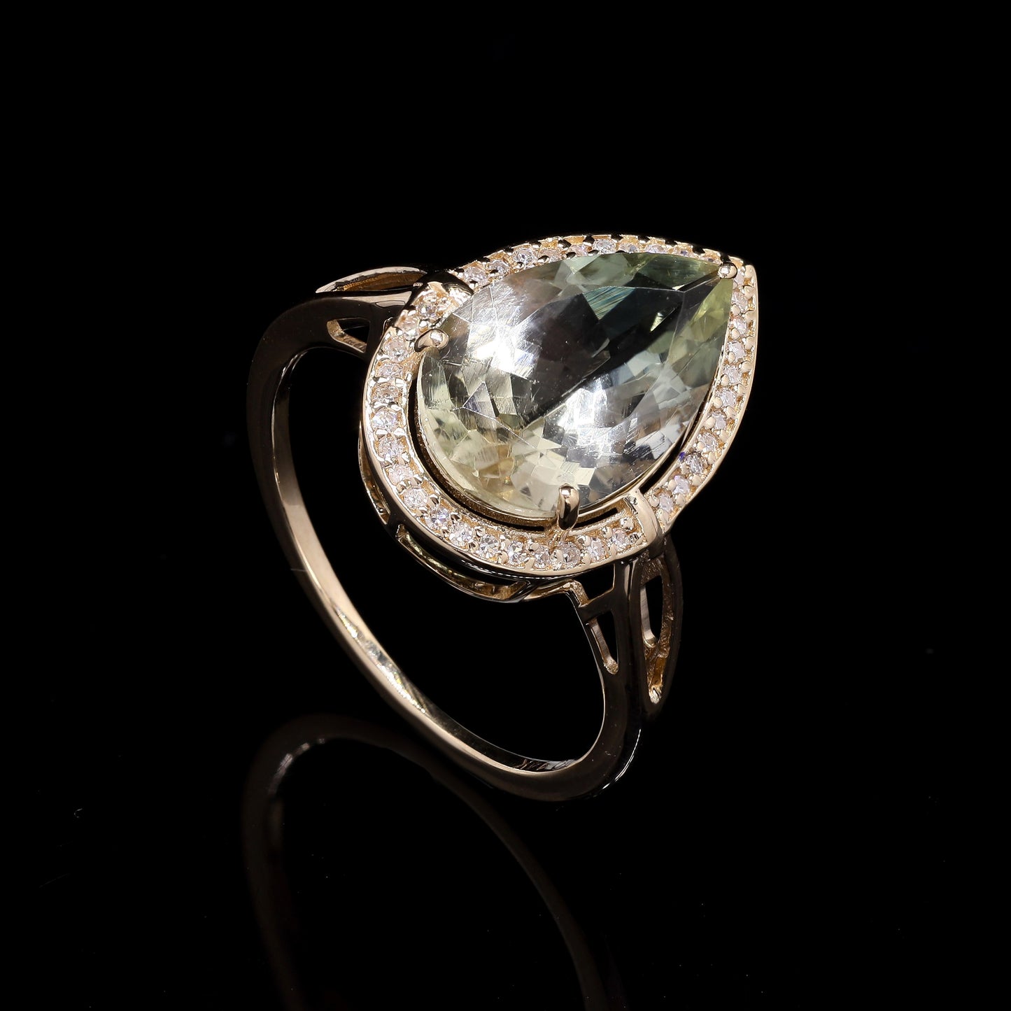 3.46 Ct Pear Mixed Cut Natural Plagioclase Feldspar Sunstone 14K Gold Ring