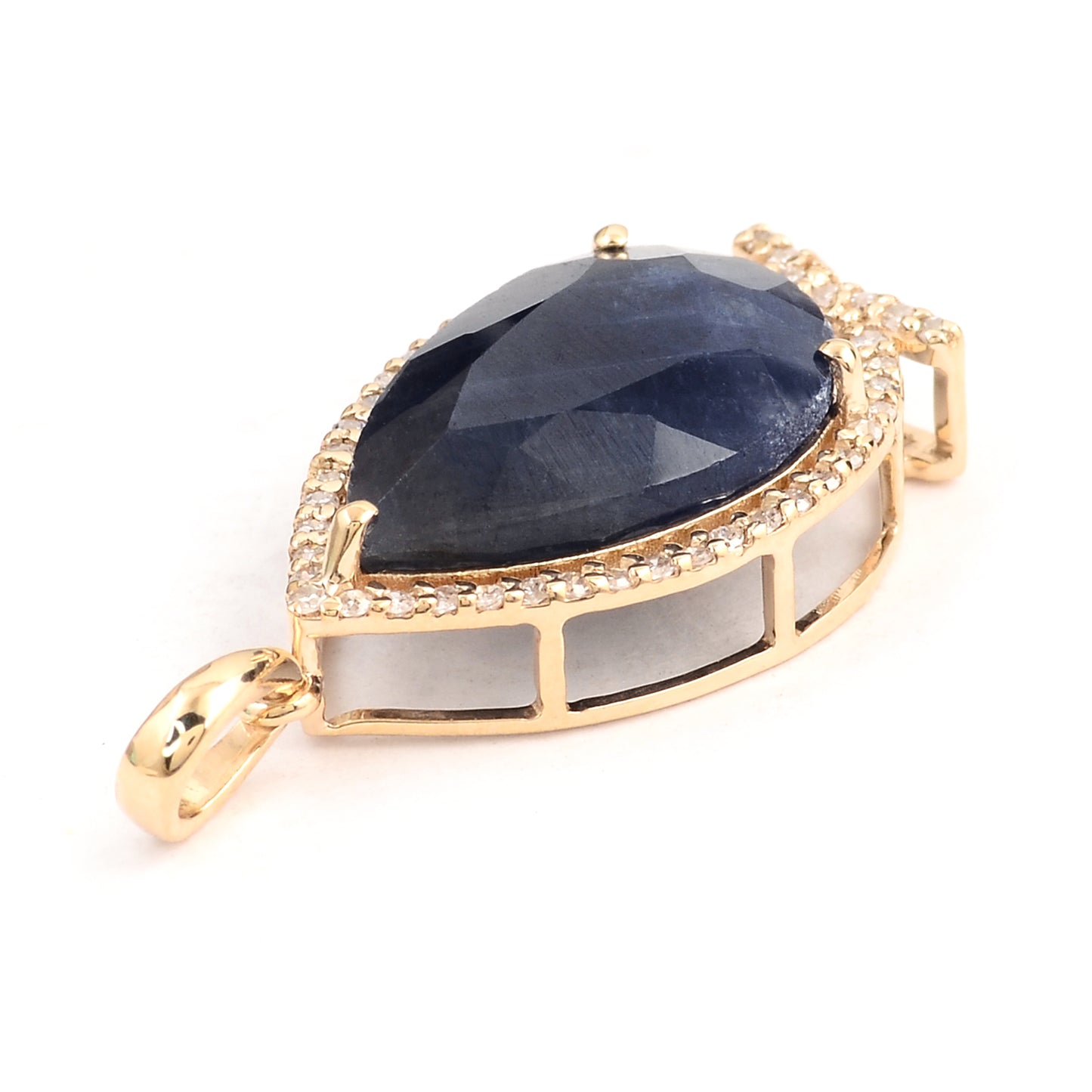 6.59 Ct Pear Mixed Cut Natural Corundum Sapphire 14K Gold Pendant