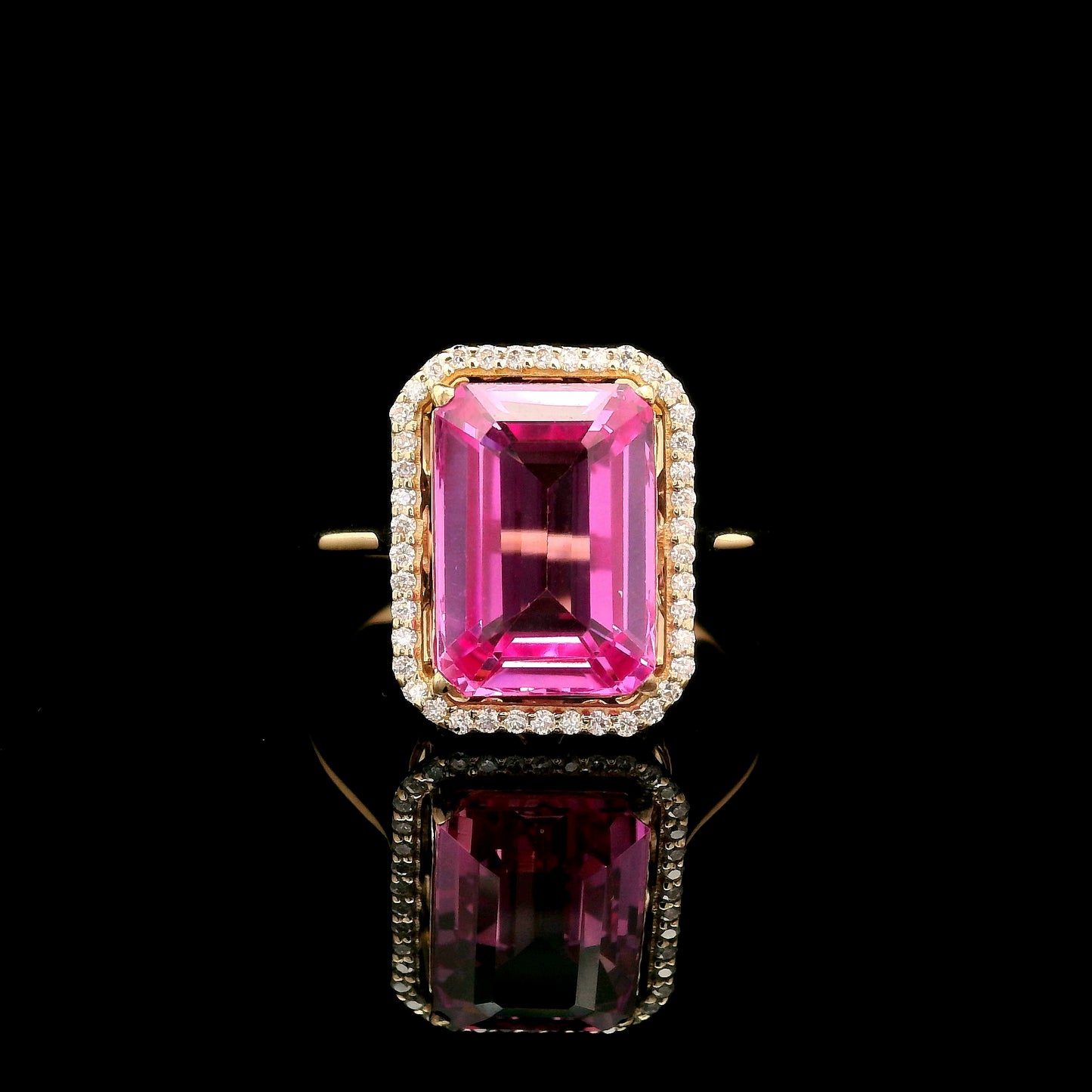 6.10 Ct Emerald Cut Lab Grown Pink Sapphire 14K Gold Ring