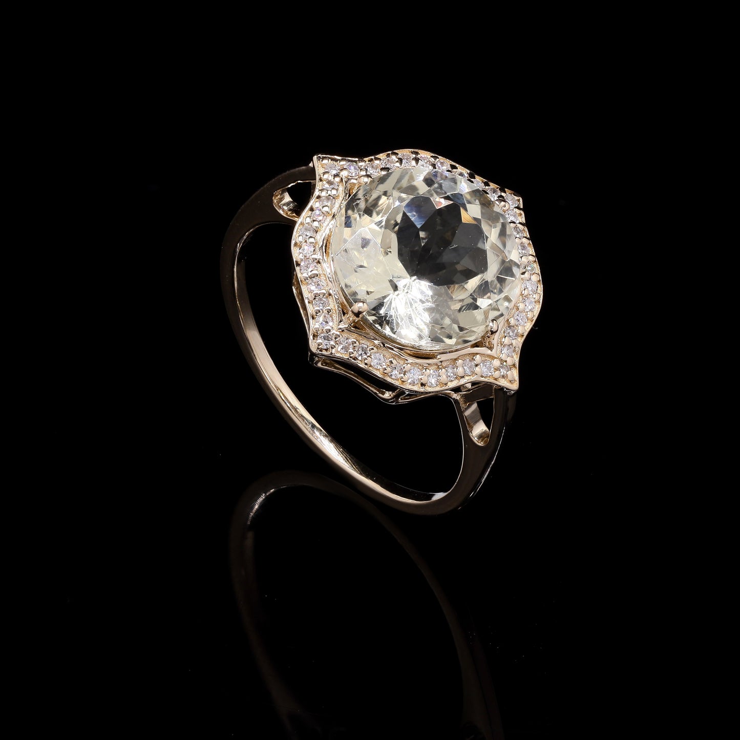 3.52 Ct Round Mixed Cut Natural Plagioclase Feldspar Sunstone 14K Gold Ring