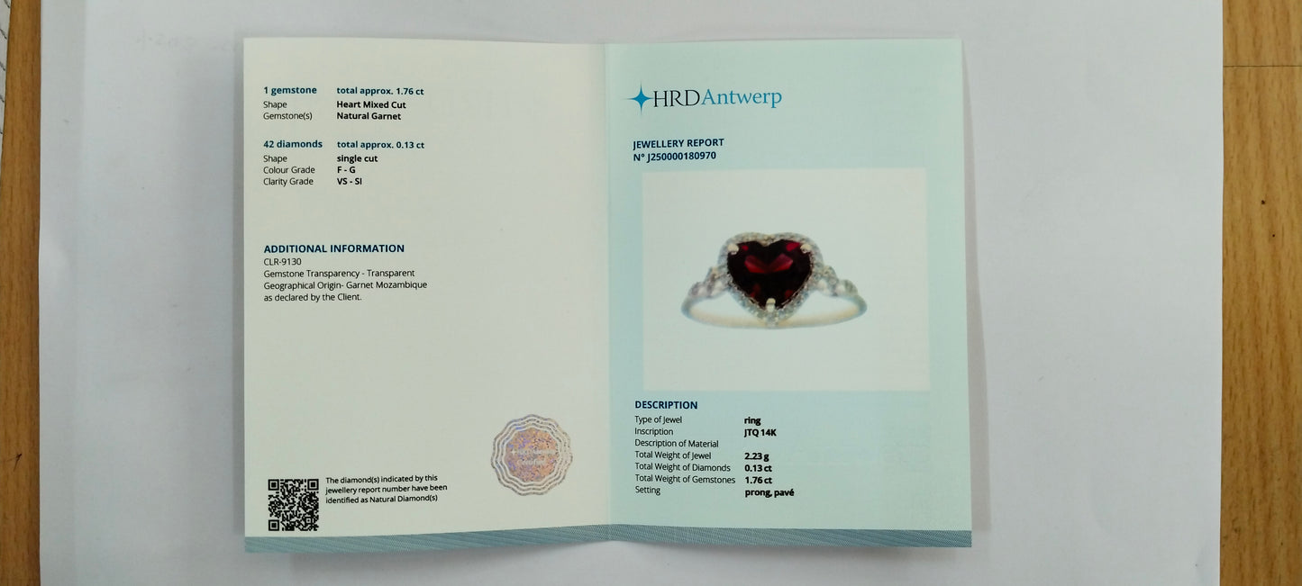 1.89 Ct Heart Mixed Cut Natural Garnet 14K Gold Ring
