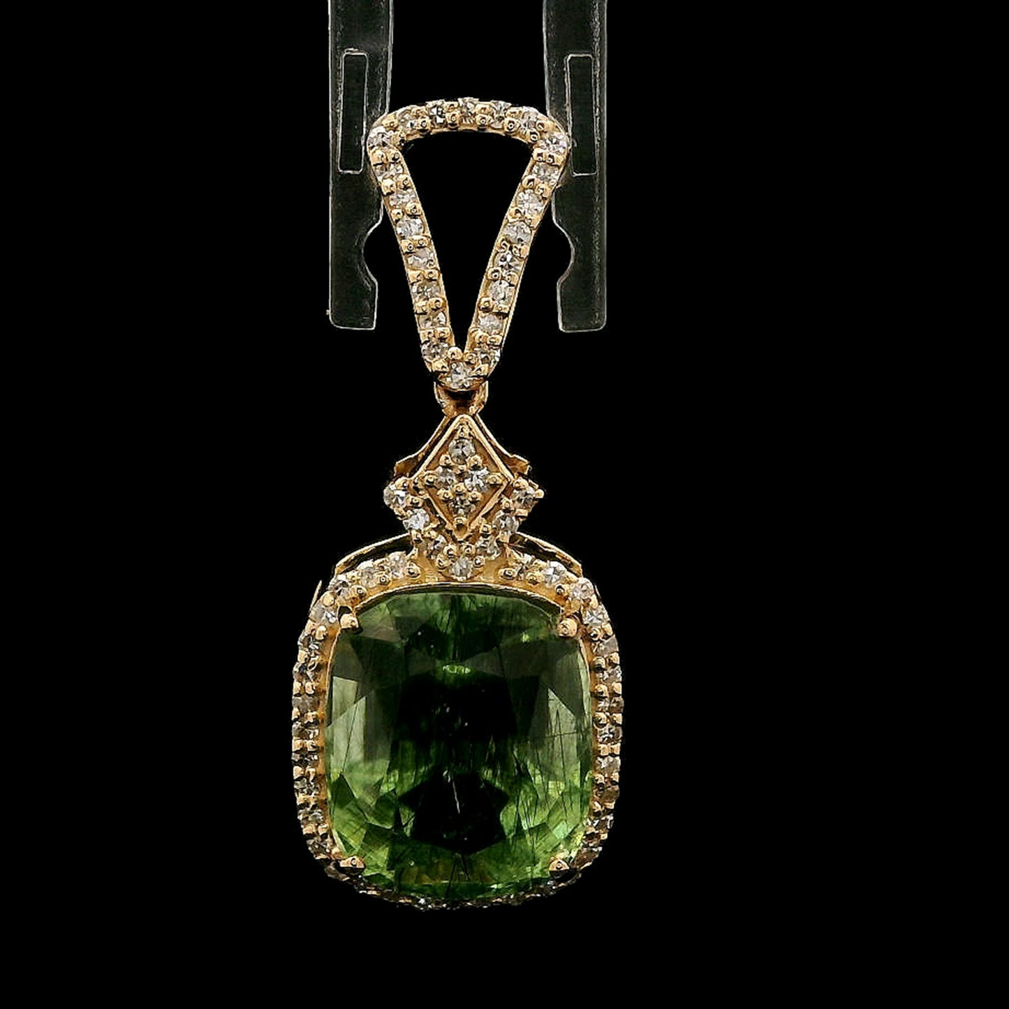 5.26 Ct Cushion Mixed Cut Natural Peridot 14K Gold Pendant