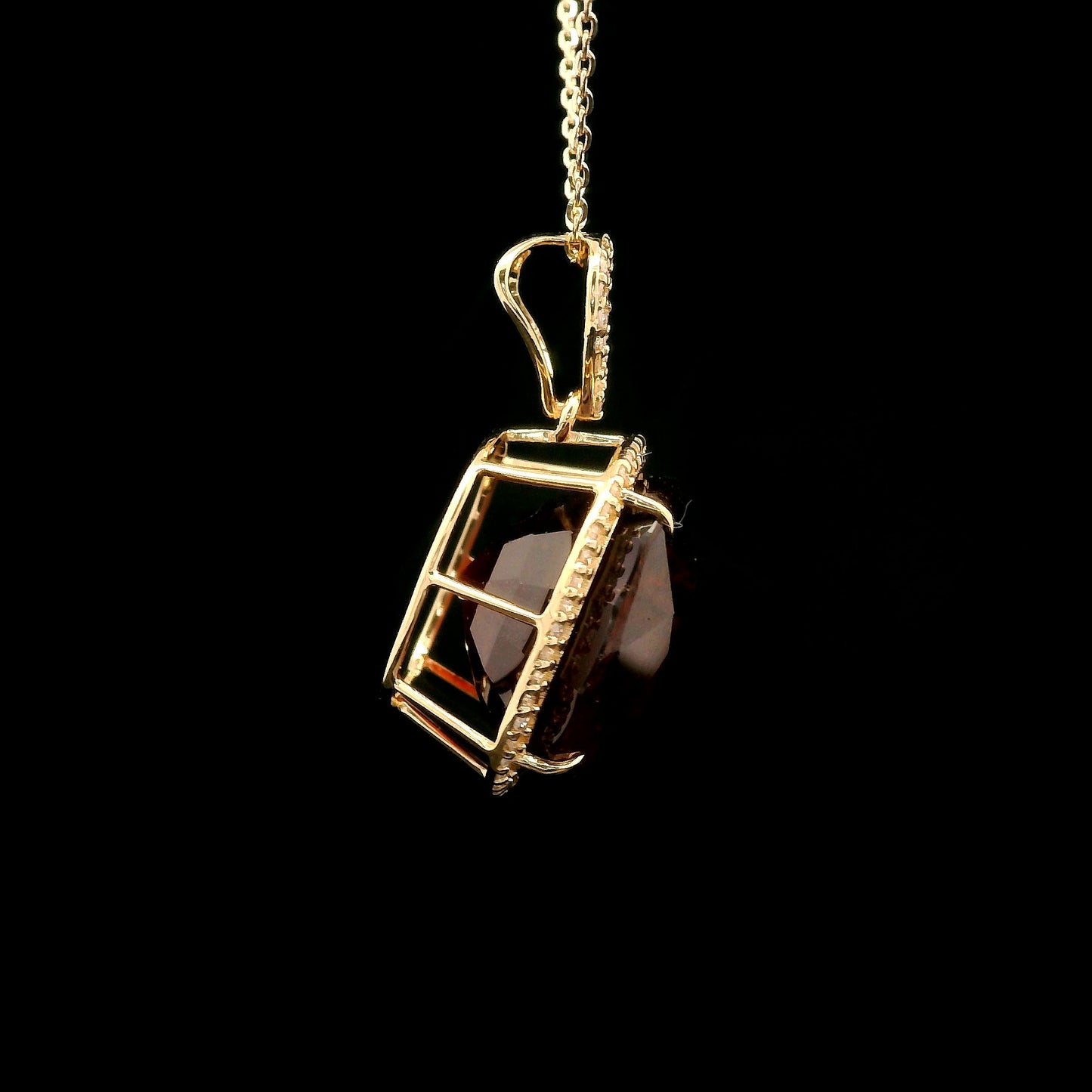 14.47 Ct Cushion Hessonite 14K Gold Pendant
