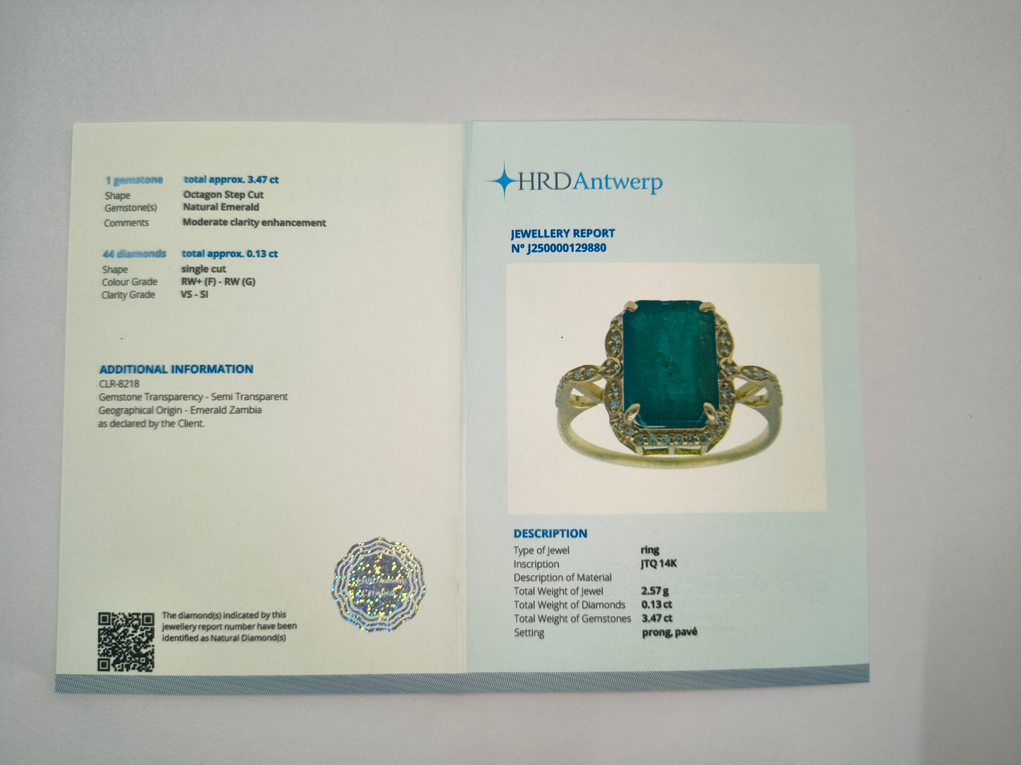 3.60 Ct Octagon Natural Emerald 14K Gold Ring
