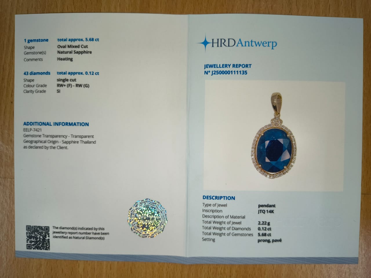 5.80 Ct Oval Mixed Cut Natural Sapphire 14K Gold Pendant