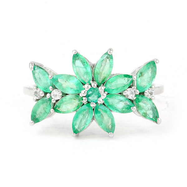 1.54 Ct Marquise Mixed Cut, Round Mixed Cut Natural Emerald 950 Platinum Ring