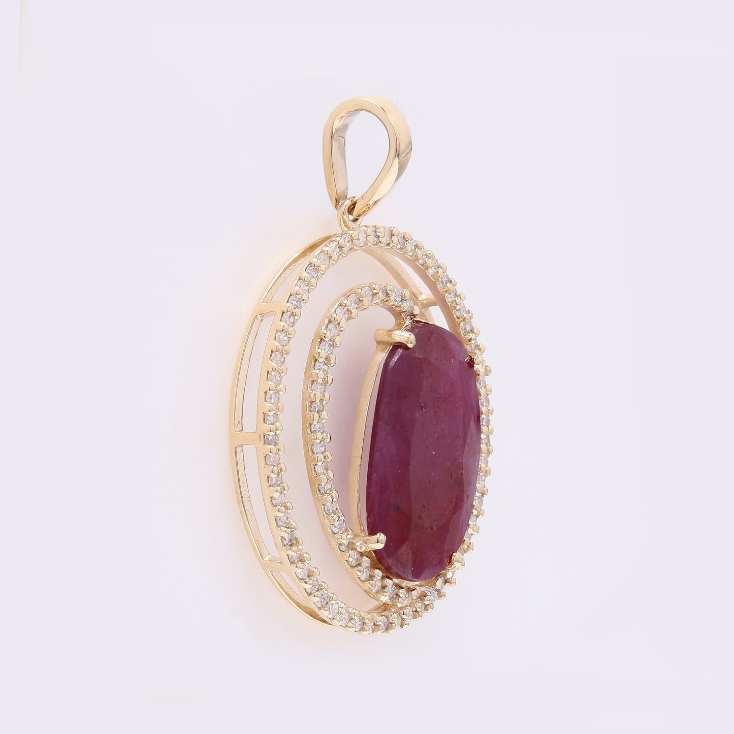 3.00 Ct Oval Mixed Cut Natural Ruby 14K Gold Pendant