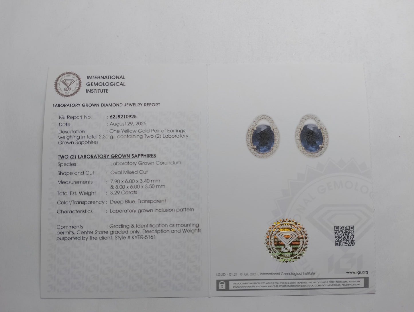 3.49 Ct Oval Mixed Cut Lab Grown Sapphire 14K Gold Earrings