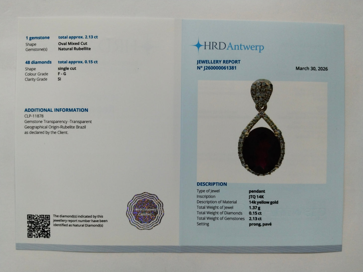 2.28 Ct Oval Mixed Cut Natural Rubellite 14K Gold Pendant