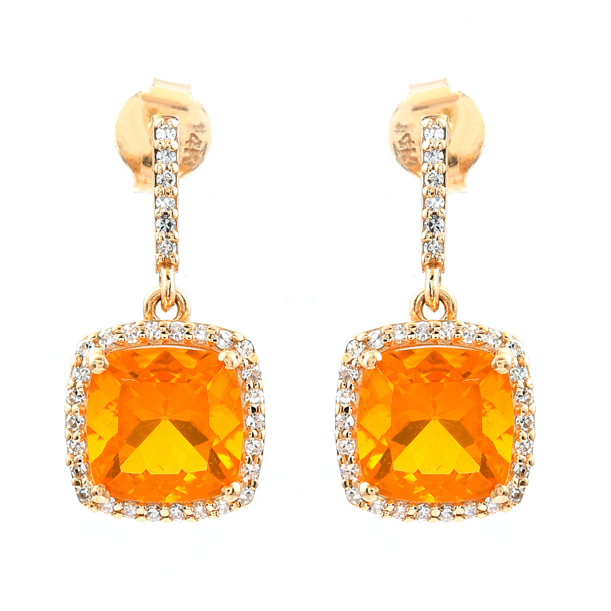 2.15 Ct Cushion Mixed Cut Natural Fire Opal 14K Gold Earrings